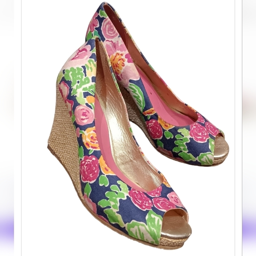 Lilly Pulitzer Floral Wedge Peep Toe Shoes